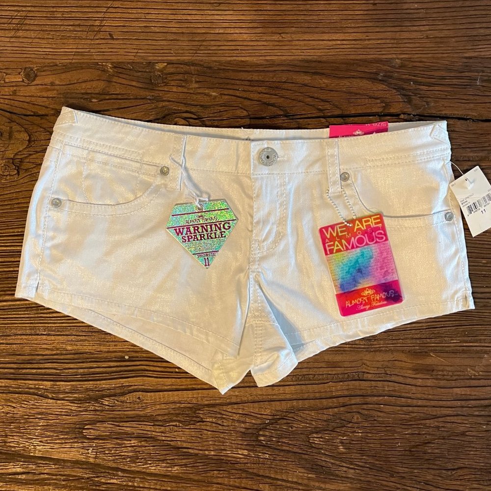 NWT Almost Famous Shorts.  White SHIMMER. Size 11